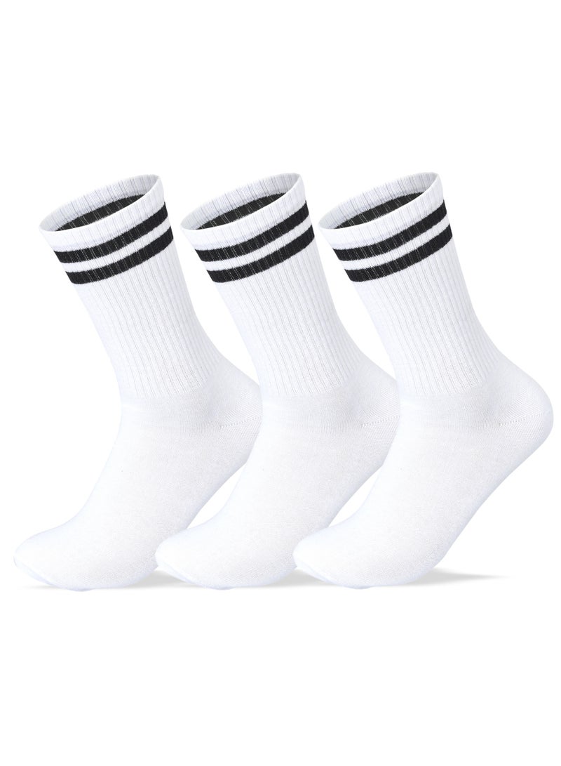 SAM SOCKS Men Set of 3 Long Lycra Stripped Elastic Socks White - Image 1